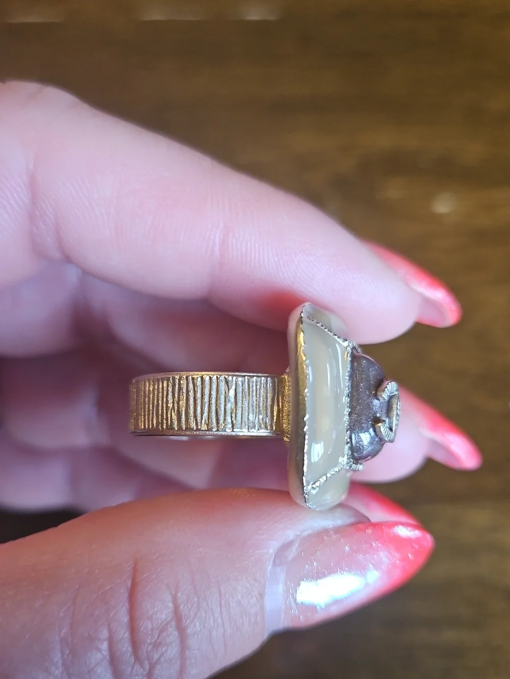 CHANEL Square CC Logo Ring Taupe Resin Gold [Size 5.5]